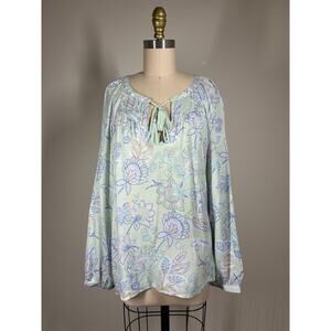 Lucky Brand‎ NWT Womens Peasant Top Blouse Large Paisley Coastal Boho Flowy